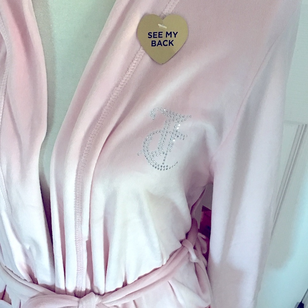 Juicy Couture Soft Light Pink Velour Robe with Rhinestones Size L/XL New w/ Tags - Picture 4 of 7